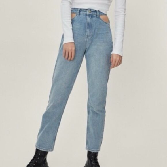 Dolls Kill Denim - Dolls Kill Momokrom Cut-Out High Waisted Mom Jeans Size 26 NWT